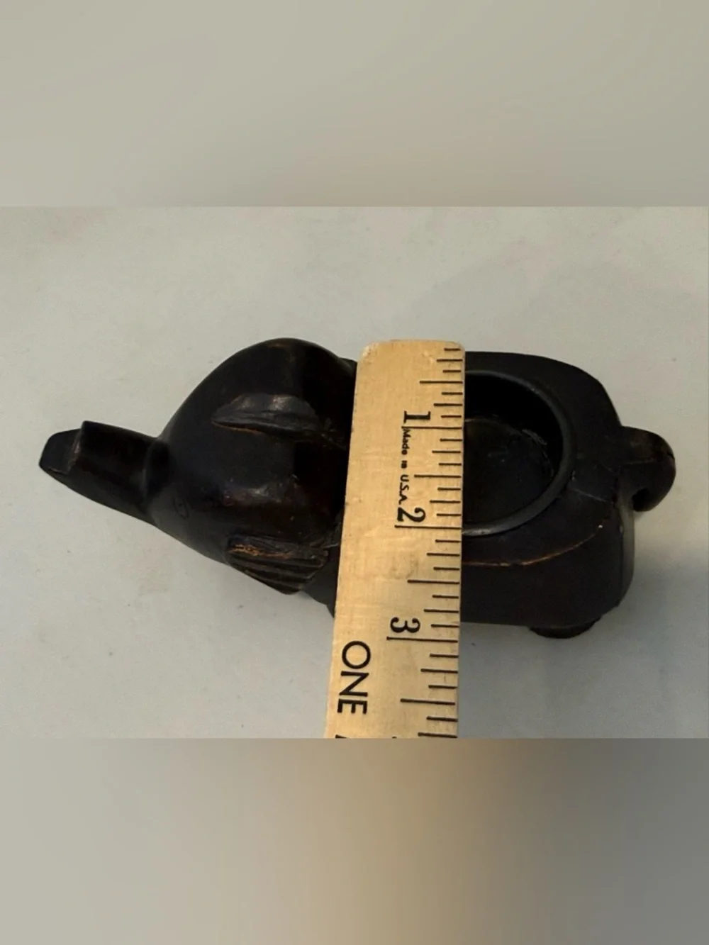 Hand Carved Brown Wood Elephant TeaLight Candle Holder Trunk Up Luck Shelf Decor
